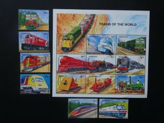 Set Of 15 Railway Stamps From Antigua (sg 2210 - 2224) Dated 1995 Umm
