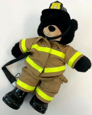 16 " Bab Build A Bear Workshop Black Fuzzy Fire Fighter Firefighter Teddy Plush