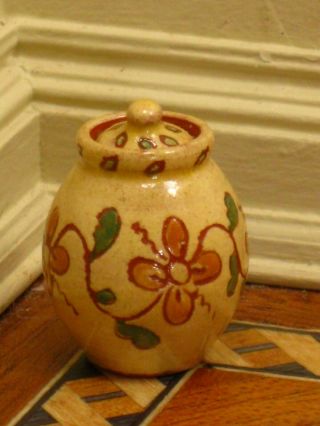 Jane Graber Sgraffito Lidded Jar W/ Floral Pattern Artisan Dollhouse Miniature
