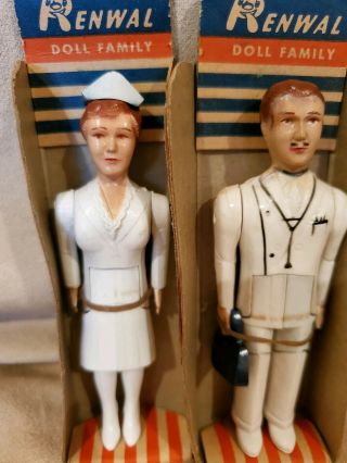 Rare Renwal Plastic Doll House Family Doctor Nurse In Boxes Medical Miniatures