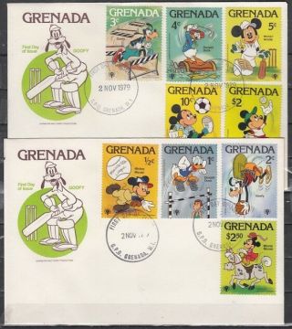 Grenada,  Scott Cat.  950 - 958.  Disney - Year Of Child Issue.  2 First Day Covers.