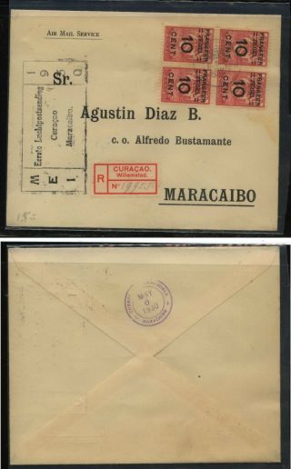 Curacao Registered Airmail Cover To Venezuela 1930 Kl1216