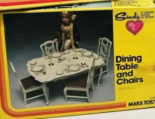 Vintage 1978 Marx Toys Sindy Dining Table And Chairs W/ Box