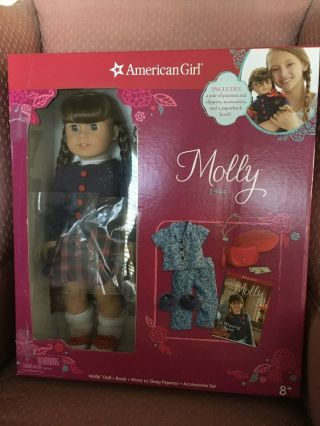 American Girl Doll Molly,  Paperback Book,  And Pajamas & Acessories Set