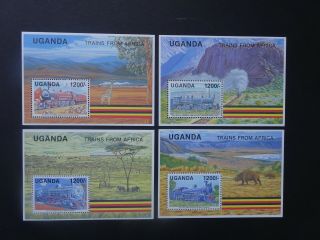 Set Of 4 Railway Mini Stamp Sheets From Uganda (ms932) Dated 1991 Umm