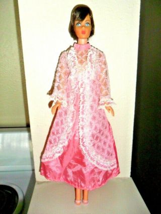 Vintage Maddie Mod Barbie Clone Pink & Silvery Lace Evening Gown & Shoes