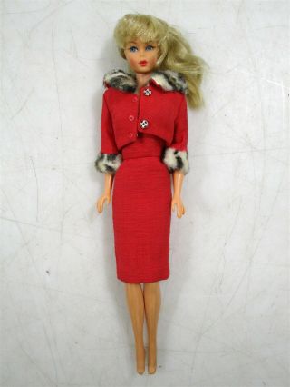 1966 Mattel Barbie Doll W/red Dress And Coat