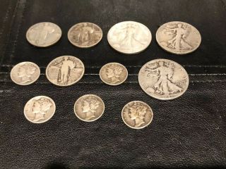 $2.  75 Face Value 90 Silver Standing Quarters,  Walking Liberty Halves,  Mercury