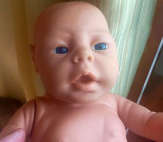 Vtg Newborn Anatomically Correct Baby Boy Blue Eyes Realistic Doll 19 " Vinyl