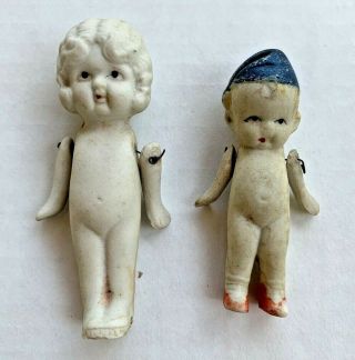 1930s Antique Vintage Miniature Bisque Dolls Jointed Arms Marked Japan 3.  5  &3