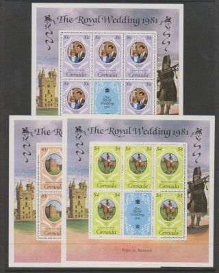 Grenada - 1981,  Royal Wedding Sheetlets X 3 - Mnh - Sg 1132,  1134,  1135