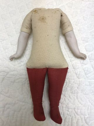 Small 6” Vintage Or Antique German Cloth Stuffed Body Only With Bisque Arms