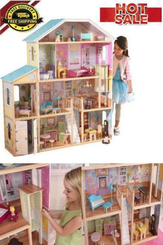 Barbie Size Girls Wood Dollhouse With Furniture/toy House/casa De Barbie Muecas