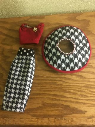" Dangerous Dames " For Barbie Silkstone 2 Pce Black White Check Skirt Red Top Hat