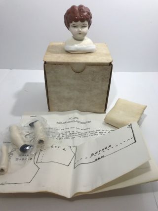 Vintage Porcelain Doll Making Kit Meg Tudor 12 " Head Legs Arms Body Fabric Gift