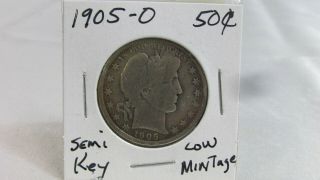 1905 - O Barber Silver Half Dollar 50c Coin - Ungraded -