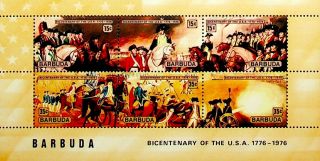 Barbuda 1976 Bicentenary Of United States War Of Independence Army Sheet