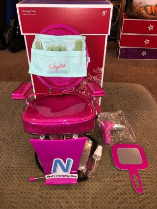 American Girl Hair Stylist Pink Salon Styling Chair Dolls With Accessories & Box