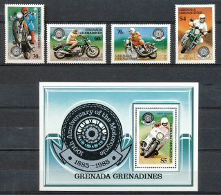Grenada Grenadines 1985 - 100th Anniversary Of The Motorcycle Mnh Set,  M.  S.