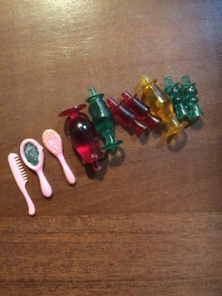 VINTAGE TOPPER 7 BOTTLES & COMB BRUSH MIRROR FOR DAWN ' S BEAUTY PARLOR 2
