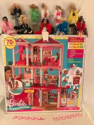 Mattel Barbie 3 Story Furnished Doll Town House Dreamhouse,  10 Fun Outfits