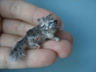 Ooak Dollhouse 1:12 Miniature Lying Kitten Handmade Oreon Tiny Cat