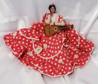 Vintage Hand Made Marin Chiclana Doll Sitting With Guitar Great Collectible