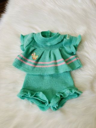 Vintage Cabbage Patch Kids Outfit Sweater Dress Bloomer Shorts Green Duck