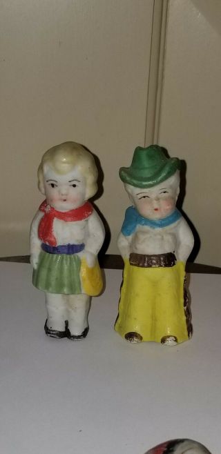 Vintage Bisque Frozen Charlotte Penny Toy Doll Cowboy Cowgirl