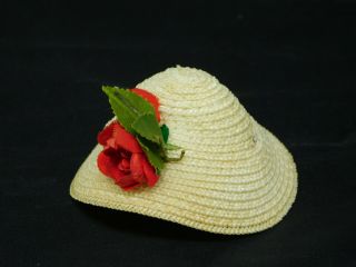 Vntg Madame Alexander - Kins White Horsehair Straw Doll Hat Red Roses