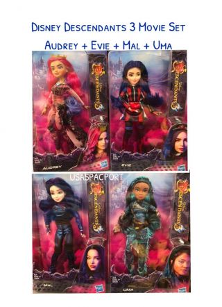 2019 Disney Descendants 3 Movie Mal,  Evie,  Uma,  Audrey Doll Bundle 4pc Complete Set