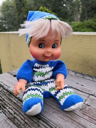 Vtg 1970s Rare Mexican Lili Ledy Girl Doll Blue Baby Beans Clone With Hat Mexico