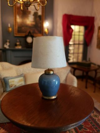 Dollhouse Miniature Lovely Porcelain On Brass Lamp With Shade Electric