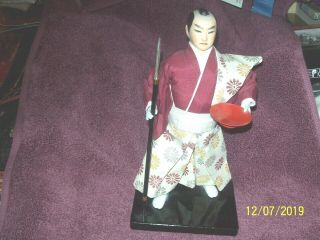 Vintage Hakata Urasaki Doll Japan Japanese Samurai Warrior W/ Staff & Kimono 10 "