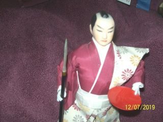 Vintage HAKATA URASAKI DOLL Japan Japanese Samurai Warrior W/ Staff & Kimono 10 