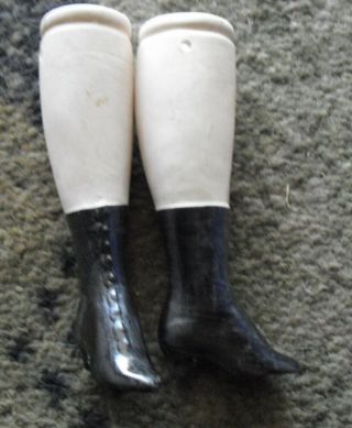 Set Of Vintage Porcelain Bisque Girl Doll Legs Heel Boots 3 3/4 " Long 4