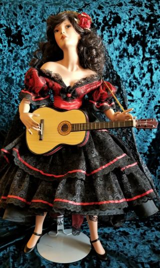 Spanish Flamenco Lady,  20 " Tall,  Ashton Drake Porcelain Doll,  Rare &