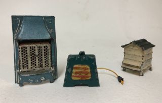 Vintage Dolls House Miniature Handpainted Metal Furniture Bee Hive Fire Heater
