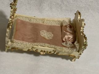 Vintage German Dollhouse Bed With Pillow And Cover 3