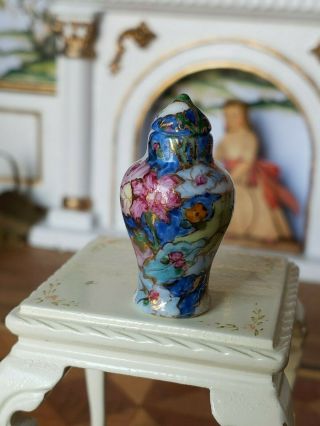 Dollhouse Miniature Artisan Hand Painted Porcelain Vase Ginger Jar Signed 1:12