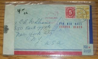 Ww2 Censored Cover From Curacao With Aruba Postmark To N.  Y.  Use