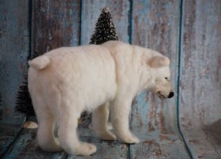 Needle Felted Polar Bear Arctic Snow Animal Wool Art Sculpture Decor