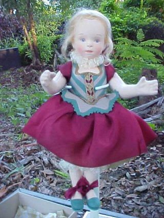 R John Wright Doll Artist 12 " Hand Painted Felt Candy Container Musette Ufdc