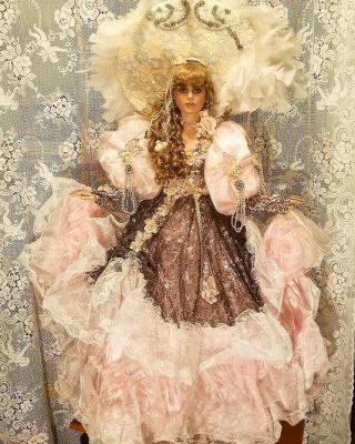 42 Inch Porcelain Rustie Weldon Doll Pink Lavender Gown Blonde Curls Victorian