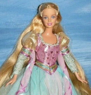 Rapunzel Princess Blue & Pink Streamers Dress Long Golden Hair Crown Barbie Doll