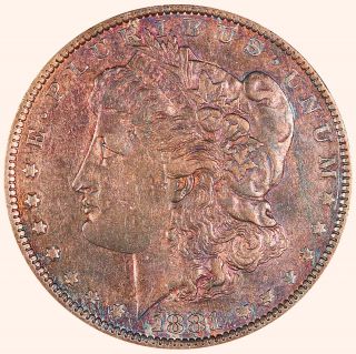1881 - O Morgan Silver Dollar.  A.  U.  Toning.  0241