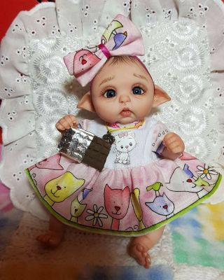 Ooak Art Doll,  Baby - Girl Elf 6,  8inch Polymer Clay By Svetlana