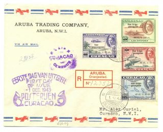 Curacao - Dutch West Indies - Reg Fdc 1942 - 12 - 1 - - Aruba - Censor - - Luxe