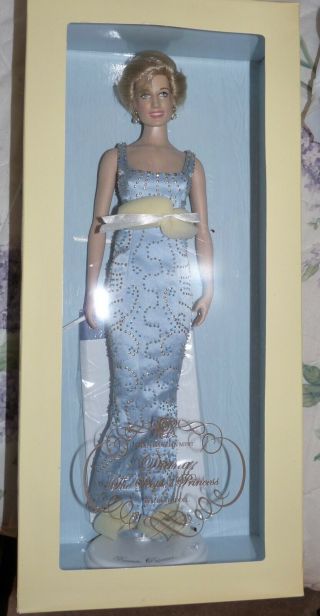 Franklin Princess Diana Vinyl Doll In Blue Beaded Versace Gown In Orig.  Box