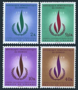 Congo Dr 625 - 628,  Mnh.  Michel 322 - 325.  Human Rights Year Ihry - 1968.  Flame.
